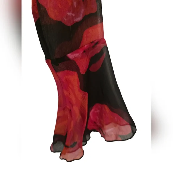 Urban Outfitter Kiki Tie-Front Roses Mini Dress Long Bell Sleeve Cutout Coquette - Picture 7 of 14